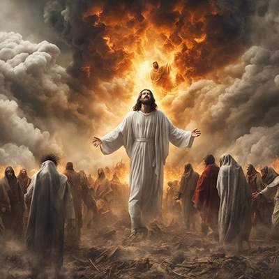 Jesus steht vor einer Menschenmenge.