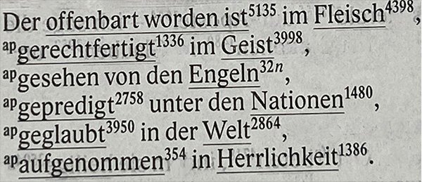 1. Thimotheus 3:16 aus der Elberfelder Bibel