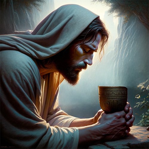 Jesus hält einen Kelch in seinen Händen.